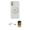 MARSİLYAN™- iPhone 11 Kılıf Pusula Form - Siyah Buffer Cam Ekran Koruyucu + Renkli Kamera Lens Koruma Cam - SI
