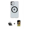 MARSİLYAN™- iPhone 11 Kılıf Pusula Form - Siyah Buffer Cam Ekran Koruyucu + Kamera Lens Koruma Cam - SF
