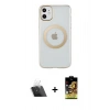 MARSİLYAN™- iPhone 11 Kılıf Pusula Form - Siyah Buffer Cam Ekran Koruyucu + Kamera Lens Koruma Cam - SF