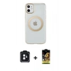 MARSİLYAN™- iPhone 11 Kılıf Pusula Form - Siyah Buffer Cam Ekran Koruyucu + PVD Metal Kamera Lens - SH