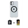 MARSİLYAN™- iPhone 11 Kılıf Pusula Form - Siyah Buffer Cam Ekran Koruyucu + PVD Metal Kamera Lens - SH