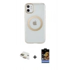 MARSİLYAN™- iPhone 11 Kılıf Pusula Form - Siyah Buffer Hayalet Cam Ekran Koruyucu + Pers Alüminyum Kamera Lens - GD