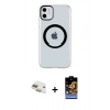 MARSİLYAN™- iPhone 11 Kılıf Pusula Form - Siyah Buffer Hayalet Cam Ekran Koruyucu + Pers Alüminyum Kamera Lens - GD
