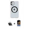 MARSİLYAN™- iPhone 11 Kılıf Pusula Form - Siyah Buffer Hayalet Cam Ekran Koruyucu + Kamera Lens Koruma Cam - SF