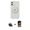MARSİLYAN™- iPhone 11 Kılıf Pusula Form - Siyah Buffer Hayalet Cam Ekran Koruyucu + Kamera Lens Koruma Cam - SF