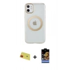 MARSİLYAN™- iPhone 11 Kılıf Pusula Form - Siyah Buffer Hayalet Cam Ekran Koruyucu + Kırmızı Rainbow Kamera Lens Koruma Cam