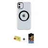 MARSİLYAN™- iPhone 11 Kılıf Pusula Form - Siyah Buffer Hayalet Cam Ekran Koruyucu + Kırmızı Rainbow Kamera Lens Koruma Cam