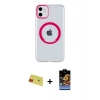MARSİLYAN™- iPhone 11 Kılıf Pusula Form - Siyah Buffer Hayalet Cam Ekran Koruyucu + Kırmızı Rainbow Kamera Lens Koruma Cam