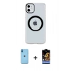 MARSİLYAN™- iPhone 11 Kılıf Pusula Form - Siyah Buffer Hayalet Cam Ekran Koruyucu + Neon Fosforlu Kamera Lens - MI