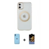 MARSİLYAN™- iPhone 11 Kılıf Pusula Form - Siyah Buffer Hayalet Cam Ekran Koruyucu + Neon Fosforlu Kamera Lens - MI
