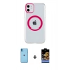 MARSİLYAN™- iPhone 11 Kılıf Pusula Form - Siyah Buffer Hayalet Cam Ekran Koruyucu + Neon Fosforlu Kamera Lens - MI