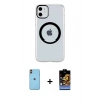 MARSİLYAN™- iPhone 11 Kılıf Pusula Form - Siyah Buffer Hayalet Cam Ekran Koruyucu + Neon Fosforlu Kamera Lens - TU