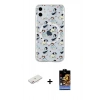 MARSİLYAN™- iPhone 11 Kılıf Pusula Form - Siyah Buffer Hayalet Cam Ekran Koruyucu + Renkli Kamera Lens Koruma Cam - PE