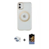 MARSİLYAN™- iPhone 11 Kılıf Pusula Form - Siyah Buffer Hayalet Cam Ekran Koruyucu + Pers Alüminyum Kamera Lens - GI
