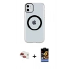 MARSİLYAN™- iPhone 11 Kılıf Pusula Form - Siyah Buffer Hayalet Cam Ekran Koruyucu + Pers Alüminyum Kamera Lens - KI