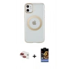 MARSİLYAN™- iPhone 11 Kılıf Pusula Form - Siyah Buffer Hayalet Cam Ekran Koruyucu + Pers Alüminyum Kamera Lens - KI