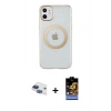 MARSİLYAN™- iPhone 11 Kılıf Pusula Form - Siyah Buffer Hayalet Cam Ekran Koruyucu + Pers Alüminyum Kamera Lens - LT