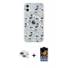 MARSİLYAN™- iPhone 11 Kılıf Pusula Form - Siyah Buffer Hayalet Cam Ekran Koruyucu + Pers Alüminyum Kamera Lens - LT