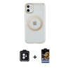 MARSİLYAN™- iPhone 11 Kılıf Pusula Form - Siyah Buffer Hayalet Cam Ekran Koruyucu + PVD Metal Kamera Lens - MI