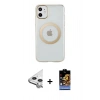 MARSİLYAN™- iPhone 11 Kılıf Pusula Form - Siyah Buffer Hayalet Cam Ekran Koruyucu + Raze Metal Kamera Lens - GS