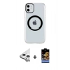 MARSİLYAN™- iPhone 11 Kılıf Pusula Form - Siyah Buffer Hayalet Cam Ekran Koruyucu + Raze Metal Kamera Lens - GS