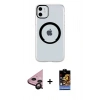MARSİLYAN™- iPhone 11 Kılıf Pusula Form - Siyah Buffer Hayalet Cam Ekran Koruyucu + Raze Metal Kamera Lens - SH