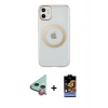 MARSİLYAN™- iPhone 11 Kılıf Pusula Form - Siyah Buffer Hayalet Cam Ekran Koruyucu + Raze Metal Kamera Lens - KI