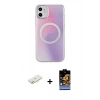 MARSİLYAN™- iPhone 11 Kılıf Pusula Form - Siyah Buffer Hayalet Cam Ekran Koruyucu + Renkli Kamera Lens Koruma Cam - SI