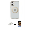 MARSİLYAN™- iPhone 11 Kılıf Pusula Form - Siyah Buffer Hayalet Cam Ekran Koruyucu + Renkli Kamera Lens Koruma Cam - TU