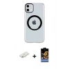 MARSİLYAN™- iPhone 11 Kılıf Pusula Form - Siyah Buffer Hayalet Cam Ekran Koruyucu + Renkli Kamera Lens Koruma Cam - SI