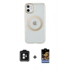 MARSİLYAN™- iPhone 11 Kılıf Pusula Form - Siyah Buffer Hayalet Cam Ekran Koruyucu + PVD Metal Kamera Lens - YL