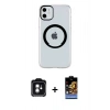 MARSİLYAN™- iPhone 11 Kılıf Pusula Form - Siyah Buffer Hayalet Cam Ekran Koruyucu + PVD Metal Kamera Lens - YL