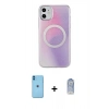 MARSİLYAN™- iPhone 11 Kılıf Pusula Form - Siyah Joko Magic 5D Cam + Mavi Neon Fosforlu Kamera Lens