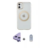 MARSİLYAN™- iPhone 11 Kılıf Pusula Form - Siyah Joko Magic 5D Cam + Mor Raze Metal Kamera Lens