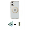 MARSİLYAN™- iPhone 11 Kılıf Pusula Form - Siyah Joko Magic 5D Hayalet Cam + Mavi Raze Metal Kamera Lens