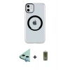 MARSİLYAN™- iPhone 11 Kılıf Pusula Form - Siyah Joko Magic 5D Hayalet Cam + Mavi Raze Metal Kamera Lens