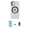 MARSİLYAN™- iPhone 11 Kılıf Pusula Form - Siyah Joko Magic 5D Hayalet Cam + Turuncu Neon Fosforlu Kamera Lens