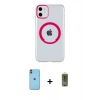MARSİLYAN™- iPhone 11 Kılıf Pusula Form - Siyah Joko Magic 5D Hayalet Cam + Turuncu Neon Fosforlu Kamera Lens