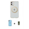MARSİLYAN™- iPhone 11 Kılıf Pusula Form - Siyah Joko Magic 5D Hayalet Cam + Turuncu Neon Fosforlu Kamera Lens
