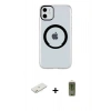 MARSİLYAN™- iPhone 11 Kılıf Pusula Form - Siyah Joko Magic 5D Hayalet Cam + Turuncu Renkli Kamera Lens Koruma Cam