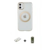 MARSİLYAN™- iPhone 11 Kılıf Pusula Form - Siyah Joko Magic 5D Hayalet Cam + Turuncu Renkli Kamera Lens Koruma Cam