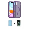MARSİLYAN™- iPhone 11 Kılıf Siluet Minimal Prime - Şeffaf 360 Full Body Arka Koruyucu + Mavi Neon Fosforlu Kamera Lens