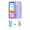 MARSİLYAN™- iPhone 11 Kılıf Siluet Minimal Prime - Şeffaf Pasifik Cam Ekran Koruyucu + Mavi Neon Fosforlu Kamera Lens