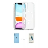 MARSİLYAN™- iPhone 11 Kılıf Siluet Minimal Prime - Şeffaf Pasifik Cam Ekran Koruyucu + Mavi Neon Fosforlu Kamera Lens