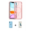 MARSİLYAN™- iPhone 11 Kılıf Siluet Minimal Prime - Şeffaf Pasifik Cam Ekran Koruyucu + Mavi Neon Fosforlu Kamera Lens