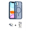 MARSİLYAN™- iPhone 11 Kılıf Siluet Minimal Prime - Şeffaf Uv Polymer Nano Ekran Koruyucu + Lacivert Pers Alüminyum Kamera Lens