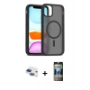 MARSİLYAN™- iPhone 11 Kılıf Siluet Minimal Prime - Siyah 34D Hayalet Izgaralı Cam + Pers Alüminyum Kamera Lens - LT