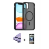 MARSİLYAN™- iPhone 11 Kılıf Siluet Minimal Prime - Siyah 34D Hayalet Izgaralı Cam + Raze Metal Kamera Lens - MR