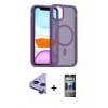MARSİLYAN™- iPhone 11 Kılıf Siluet Minimal Prime - Siyah 34D Hayalet Izgaralı Cam + Raze Metal Kamera Lens - MR