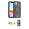 MARSİLYAN™- iPhone 11 Kılıf Siluet Minimal Prime - Siyah 34D Hayalet Izgaralı Cam + Rainbow Kamera Lens Koruma Cam - KI